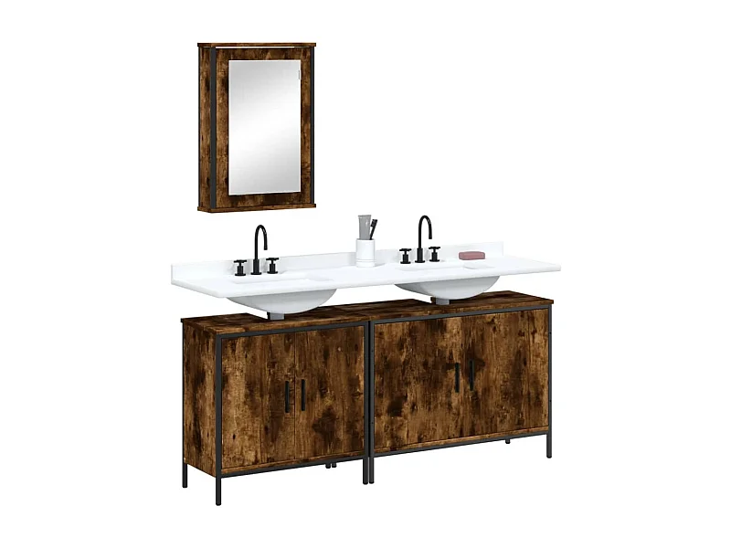 Ensemble de meubles de salle de bain 3 pcs Chêne fumé