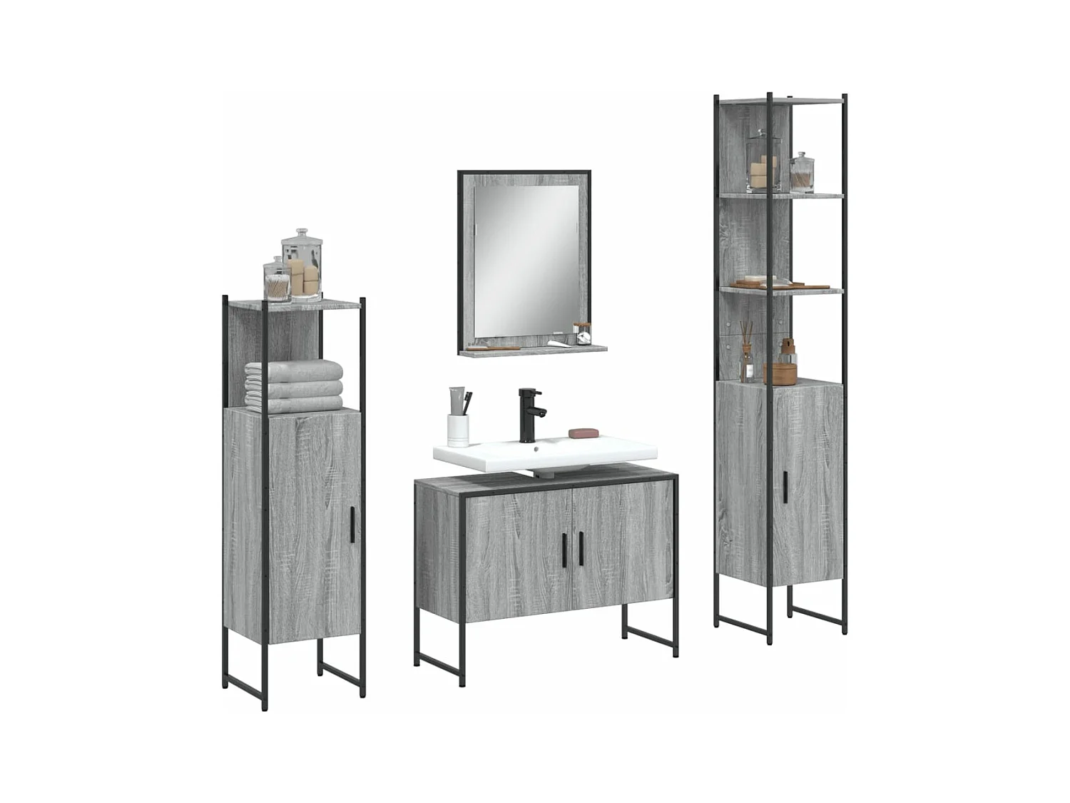 Ensemble d'armoires de salle de bain 4 pcs sonoma gris