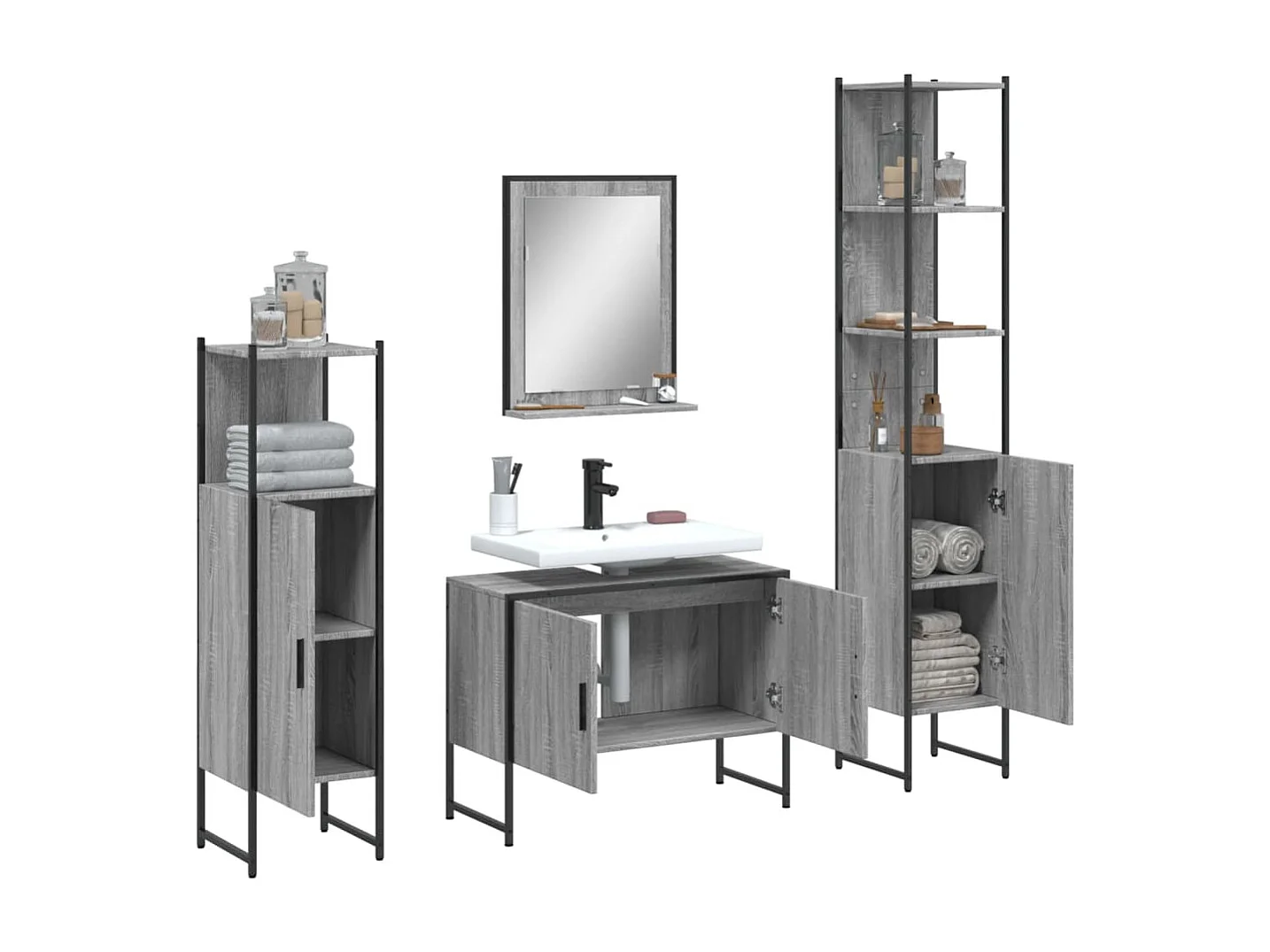 Ensemble d'armoires de salle de bain 4 pcs sonoma gris
