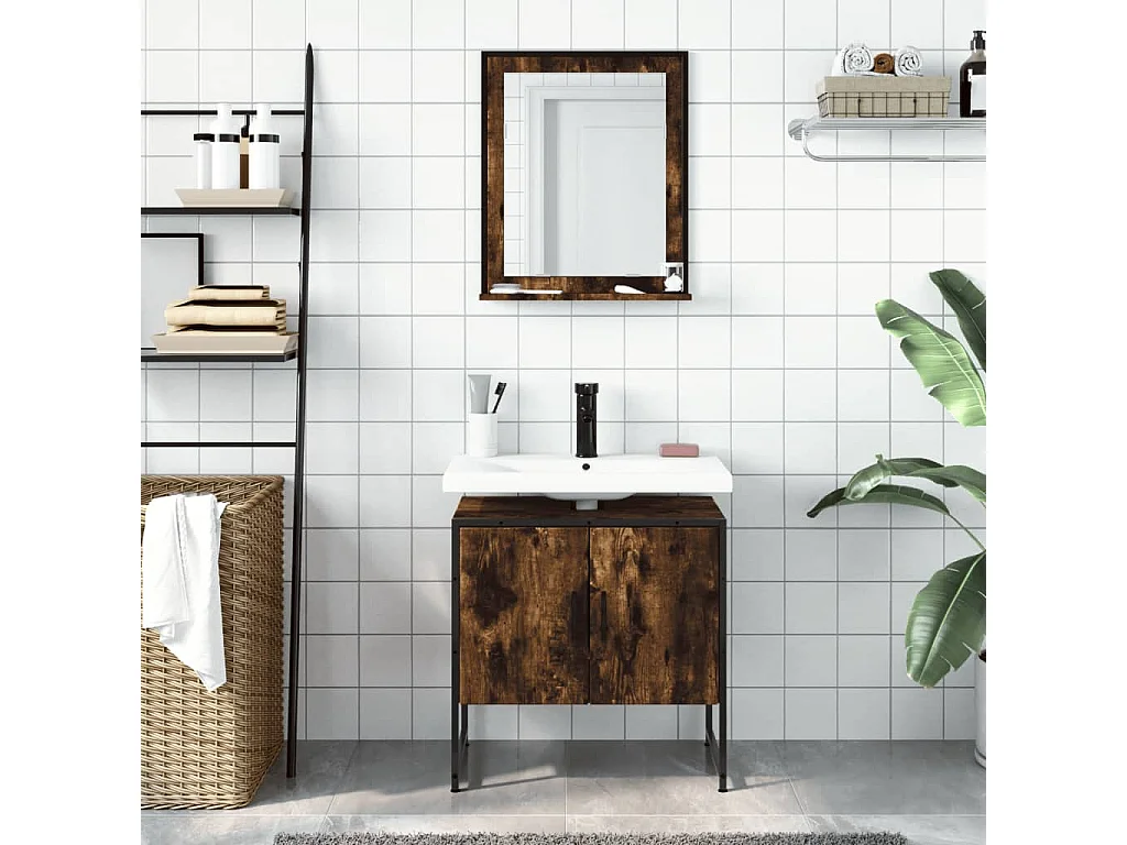 Ensemble d'armoires de salle de bain 2 pcs chêne fumé