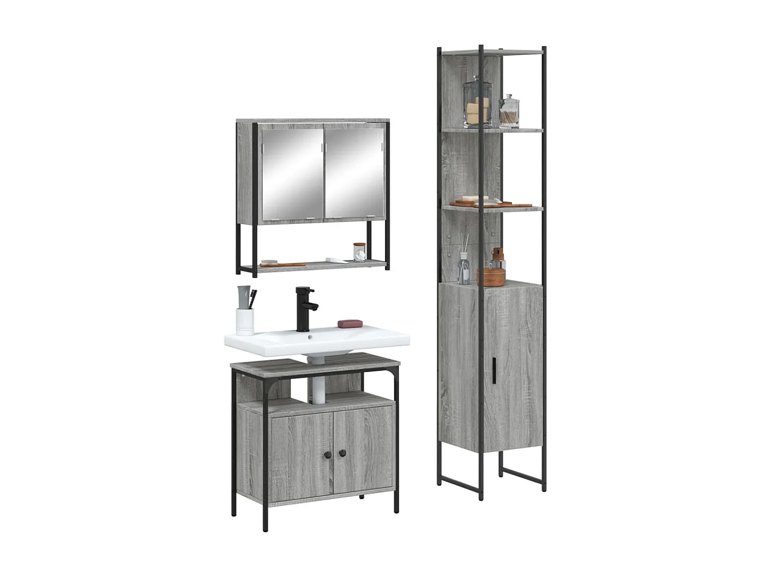 Ensemble de meubles de salle de bain 3 pcs Sonoma gris