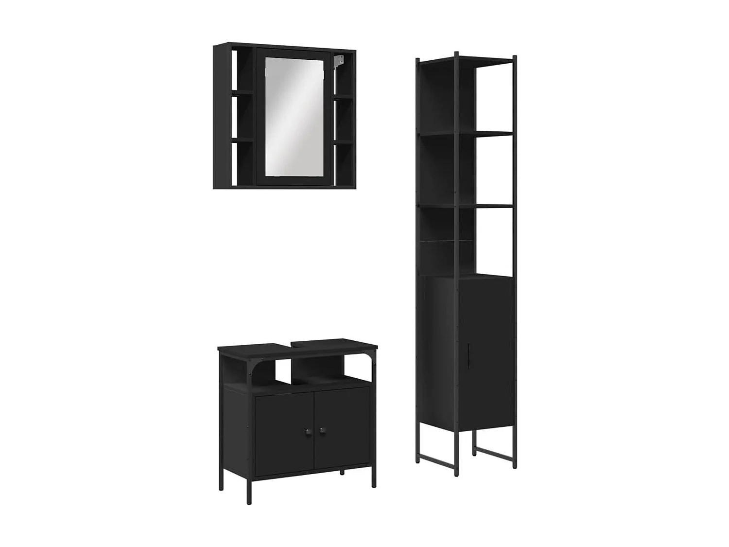 Ensemble d'armoires salle de bain 3 pcs noir bois d'ingénierie