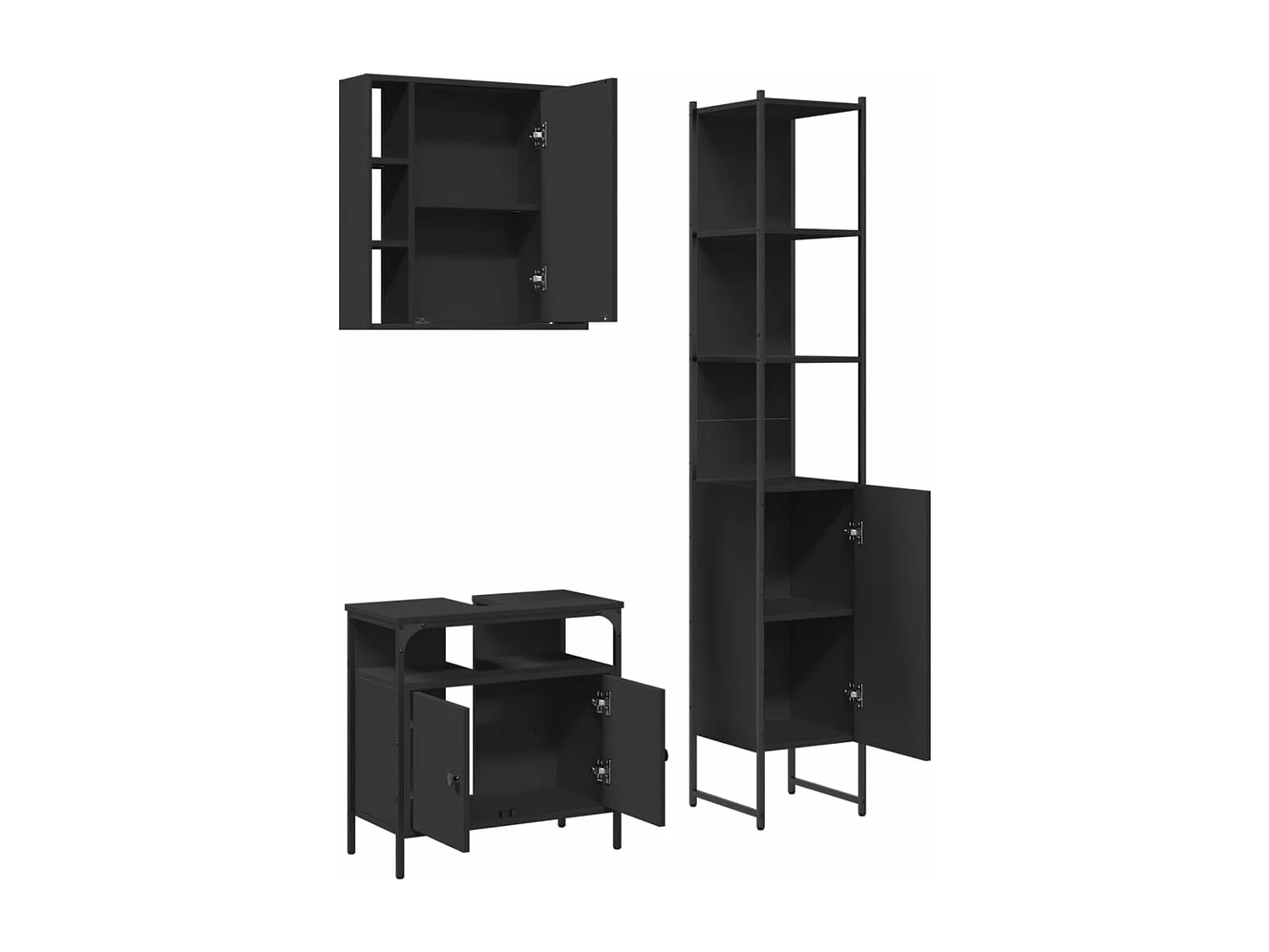 Ensemble d'armoires salle de bain 3 pcs noir bois d'ingénierie