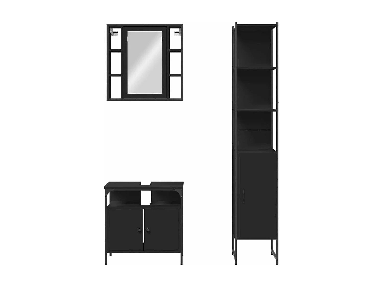 Ensemble d'armoires salle de bain 3 pcs noir bois d'ingénierie