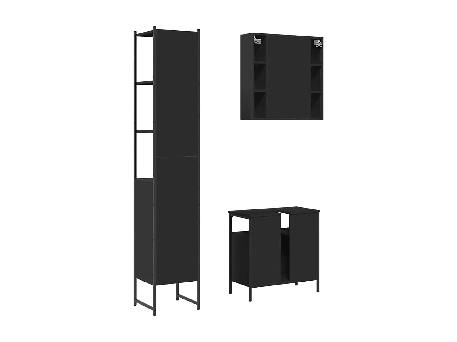 Ensemble d'armoires salle de bain 3 pcs noir bois d'ingénierie