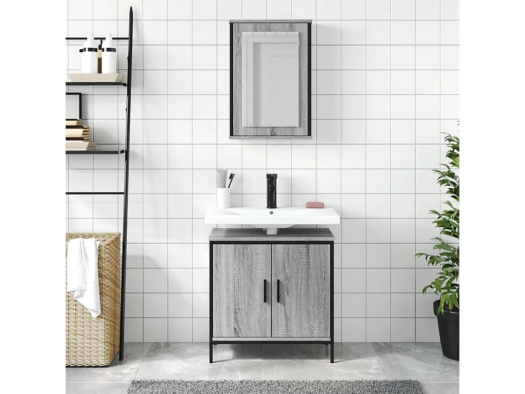 Ensemble de meubles de salle de bain 2 pcs Sonoma gris