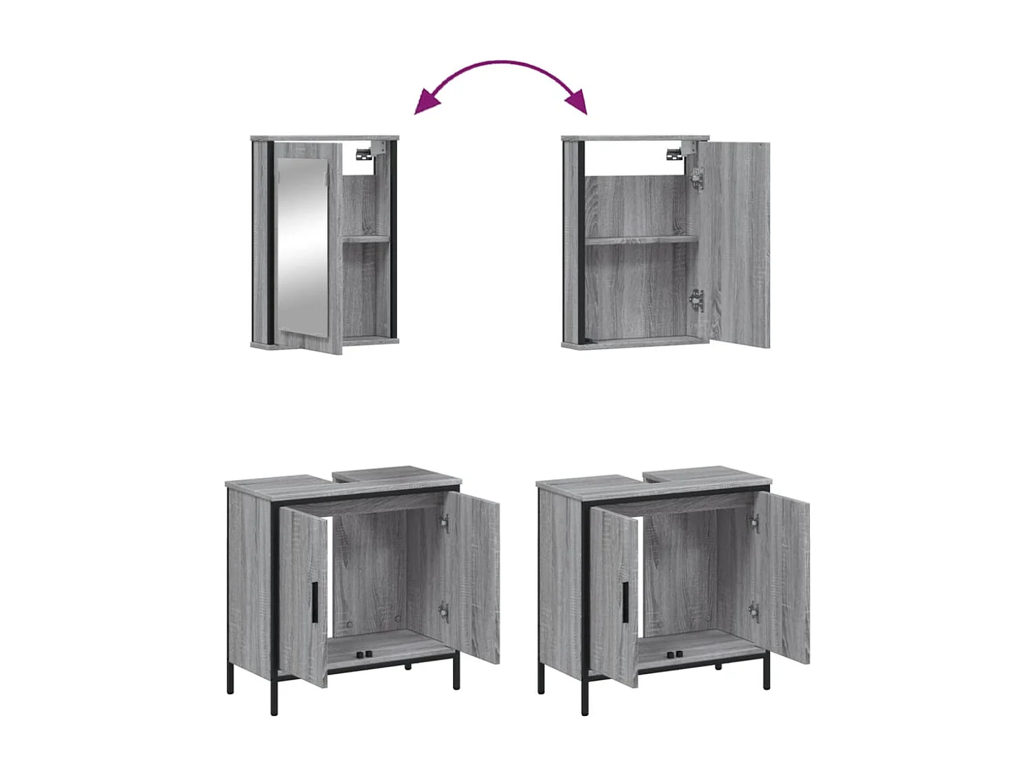 Ensemble de meubles de salle de bain 2 pcs Sonoma gris