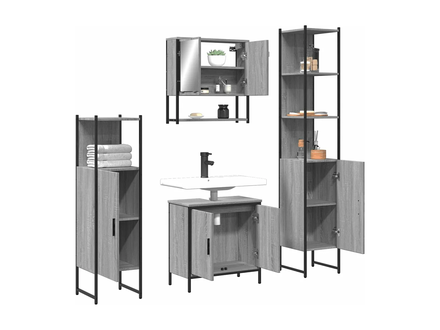 Ensemble de meubles de salle de bain 4 pcs Sonoma gris