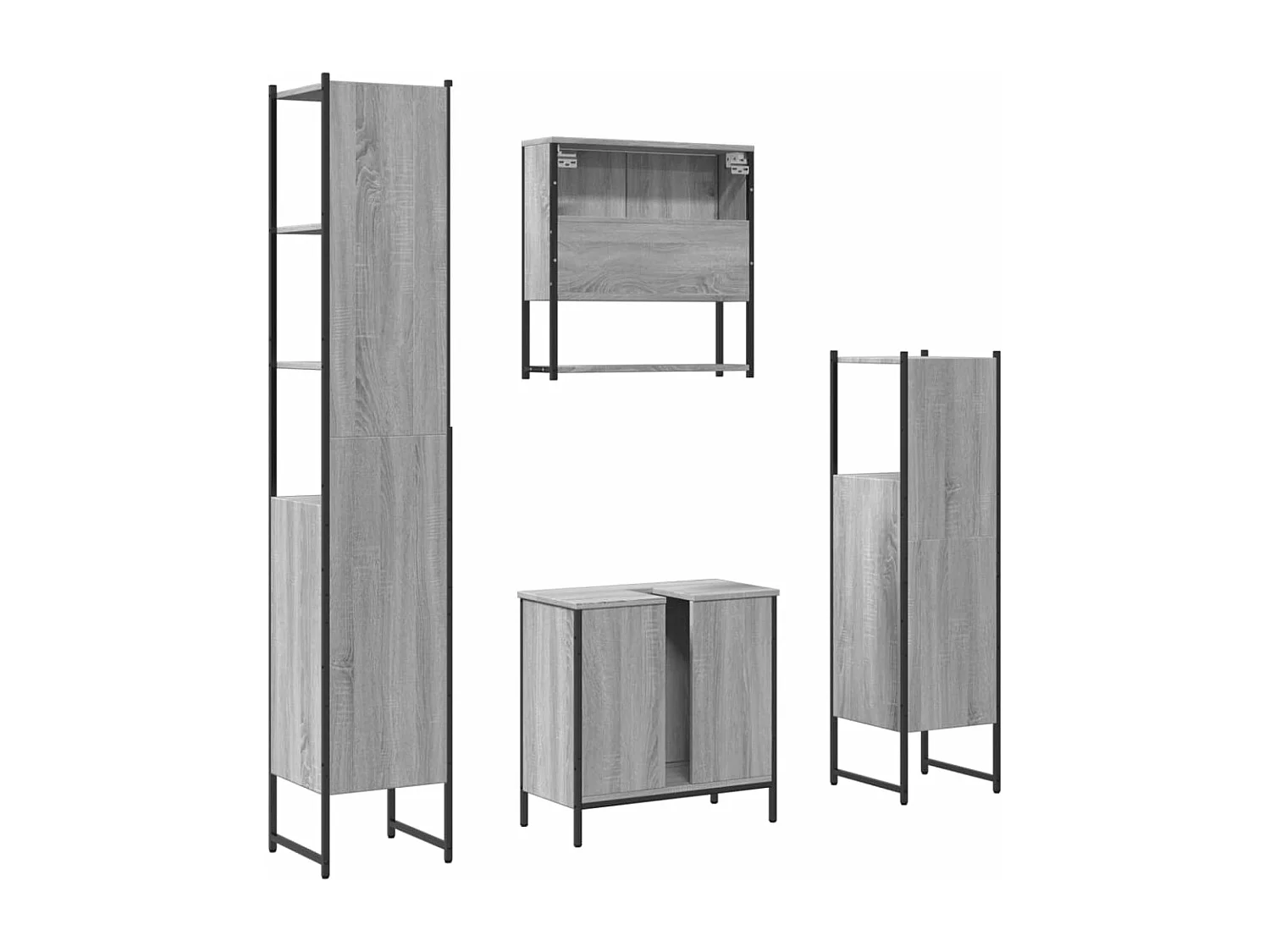 Ensemble de meubles de salle de bain 4 pcs Sonoma gris