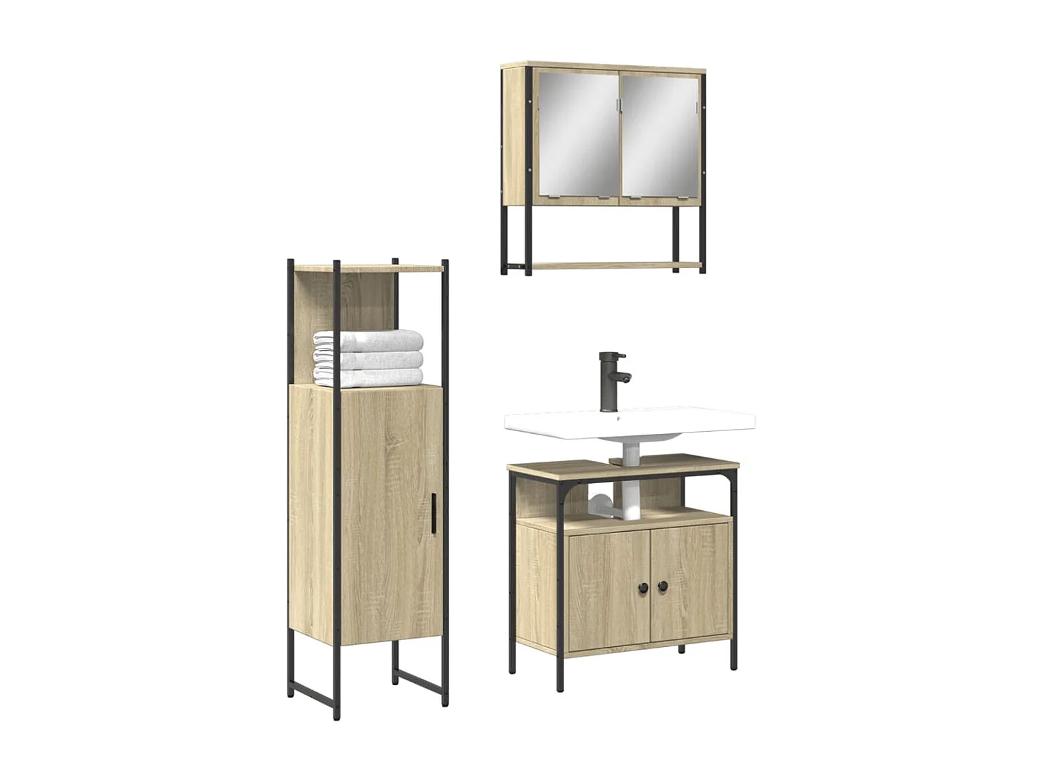 Ensemble de meubles de salle de bain 3 pcs chêne sonoma