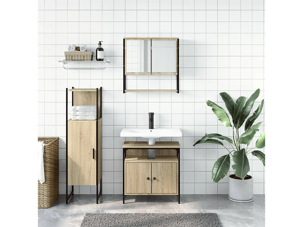 Ensemble de meubles de salle de bain 3 pcs chêne sonoma