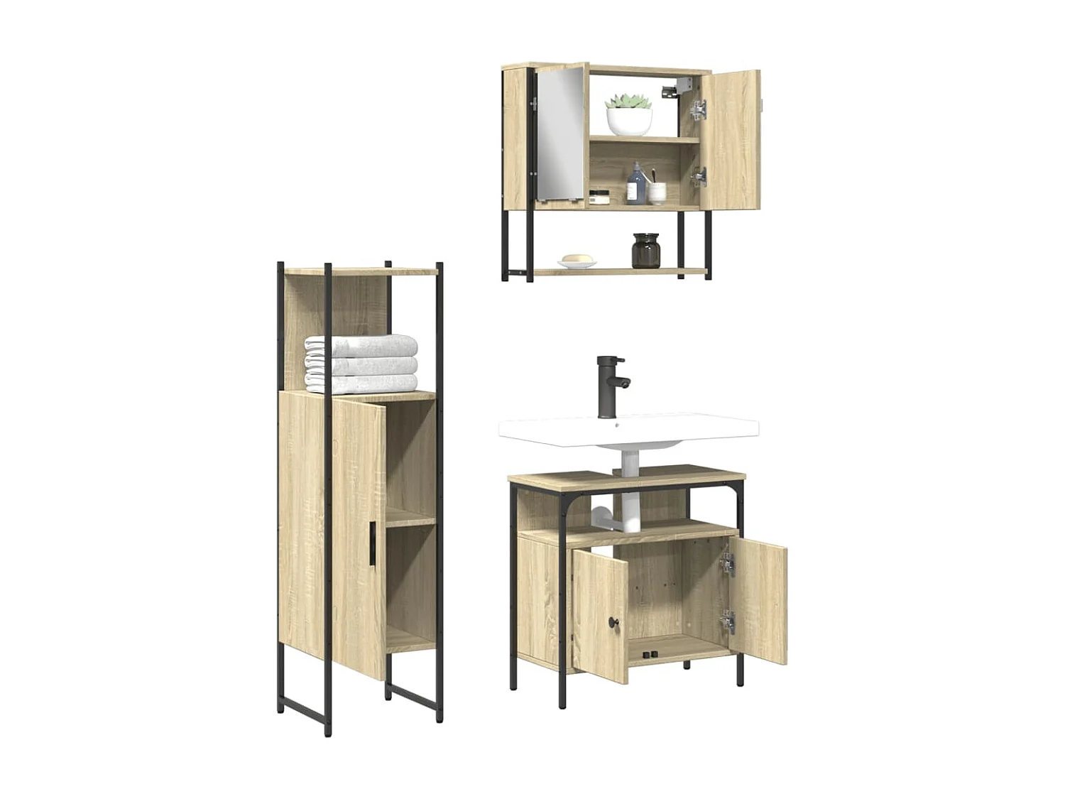 Ensemble de meubles de salle de bain 3 pcs chêne sonoma