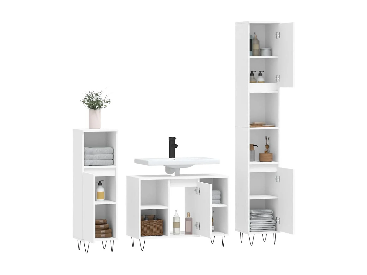 Ensemble de meubles salle de bain 3 pcs blanc bois d'ingénierie