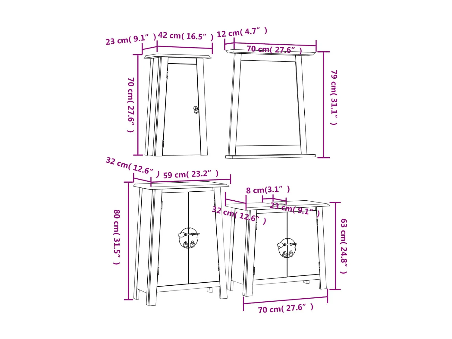 Ensemble de meubles de salle de bain 4 pcs bois de pin massif