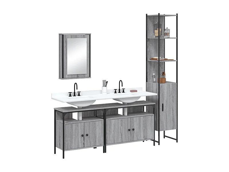 Ensemble de meubles de salle de bain 4 pcs Sonoma gris