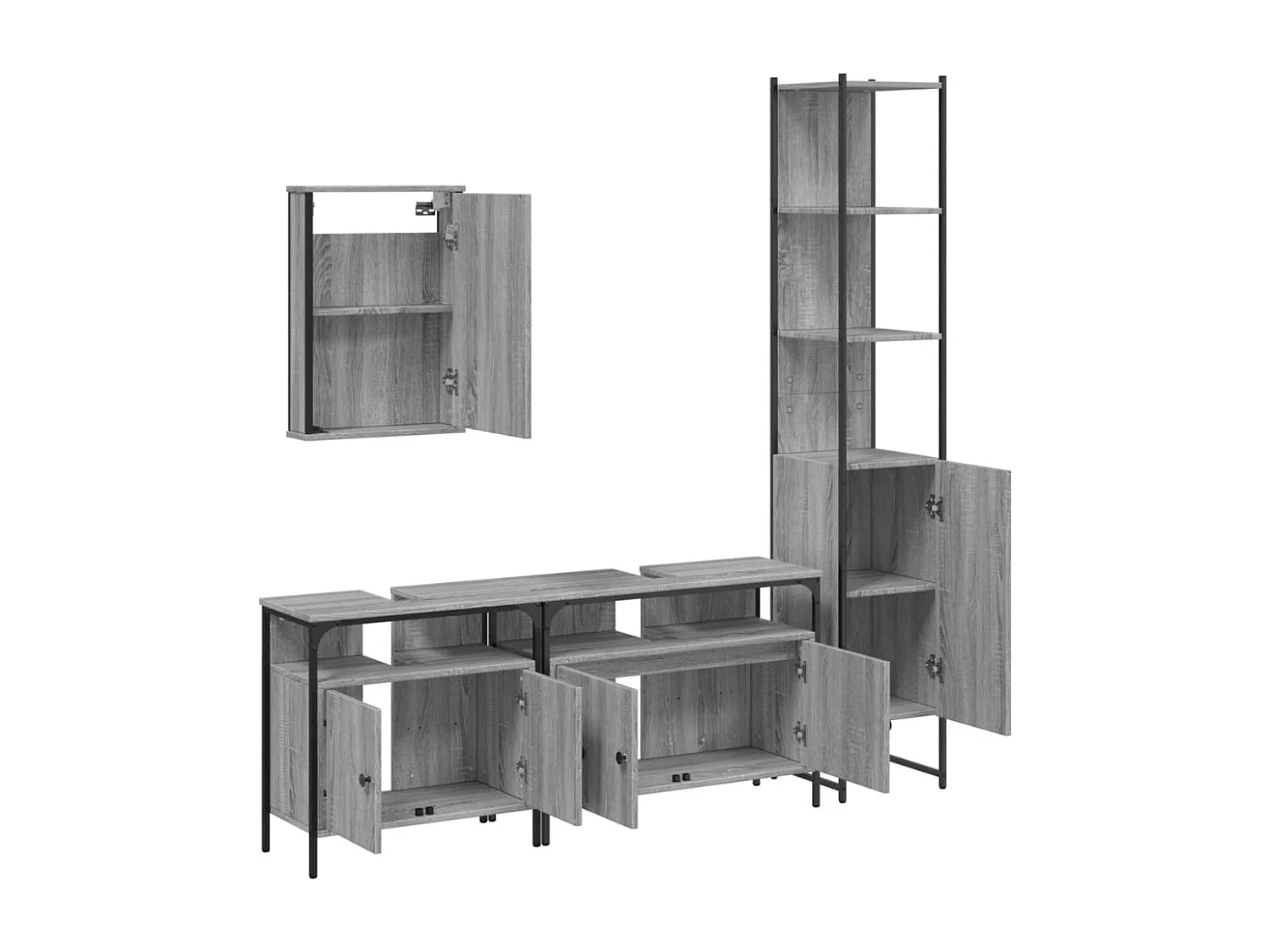 Ensemble de meubles de salle de bain 4 pcs Sonoma gris