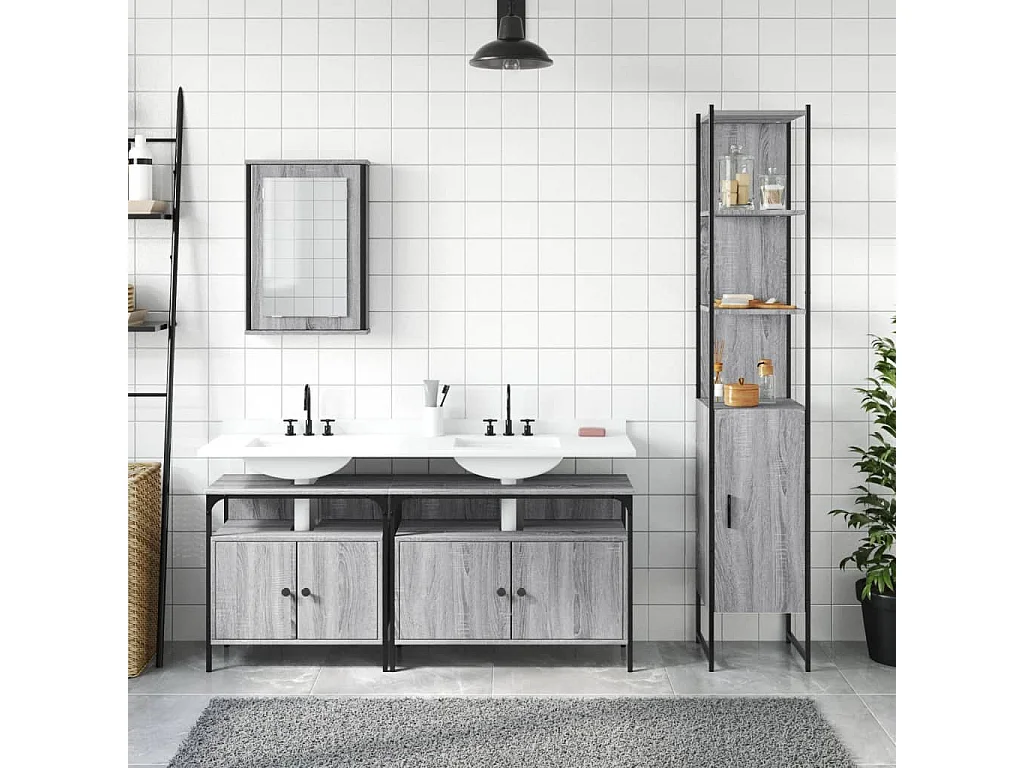 Ensemble de meubles de salle de bain 4 pcs Sonoma gris