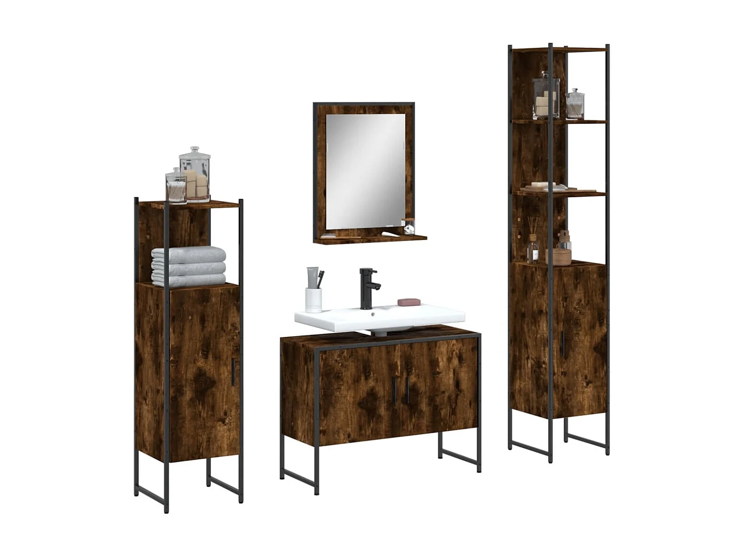 Ensemble d'armoires de salle de bain 4 pcs chêne fumé