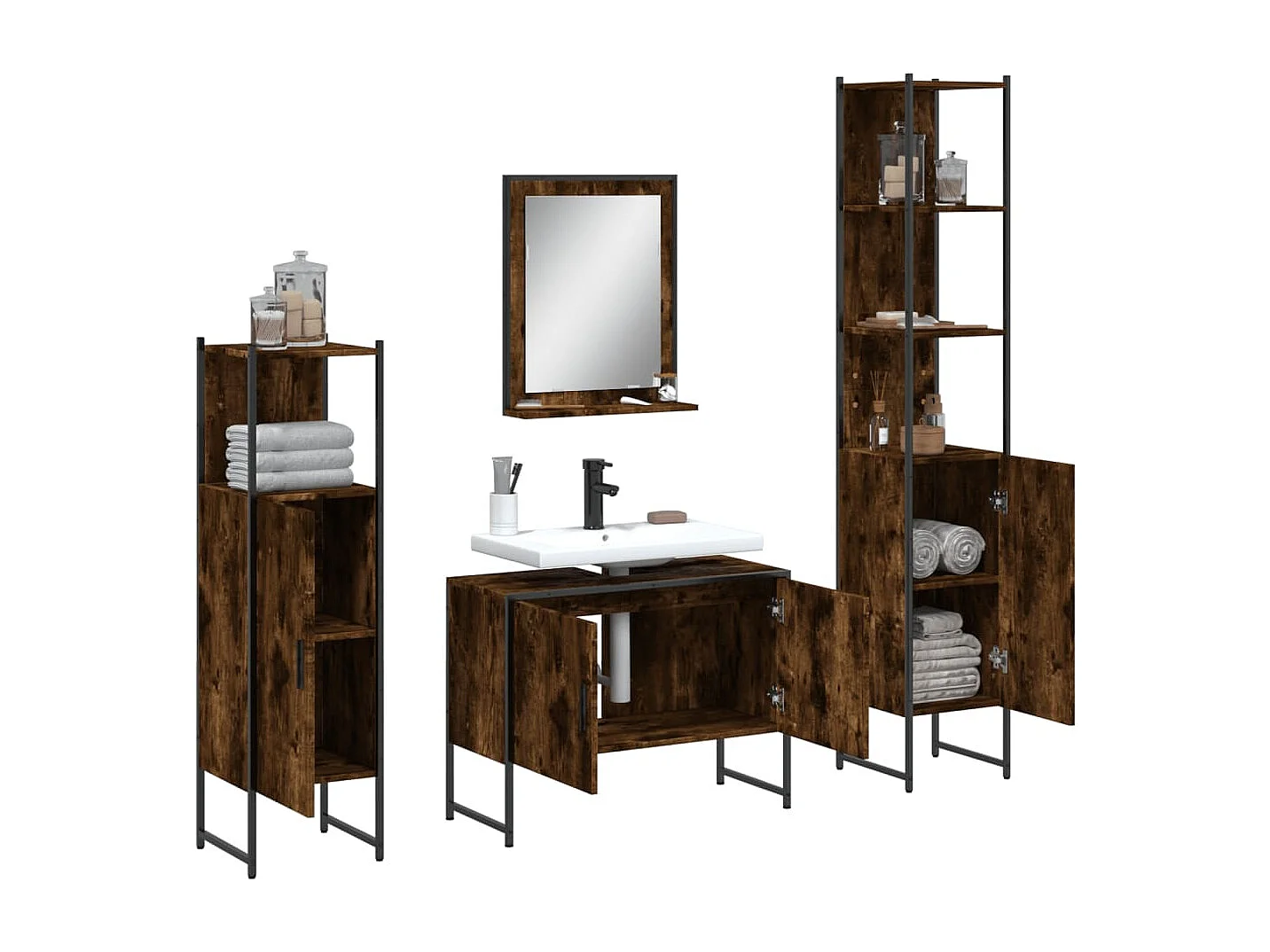 Ensemble d'armoires de salle de bain 4 pcs chêne fumé