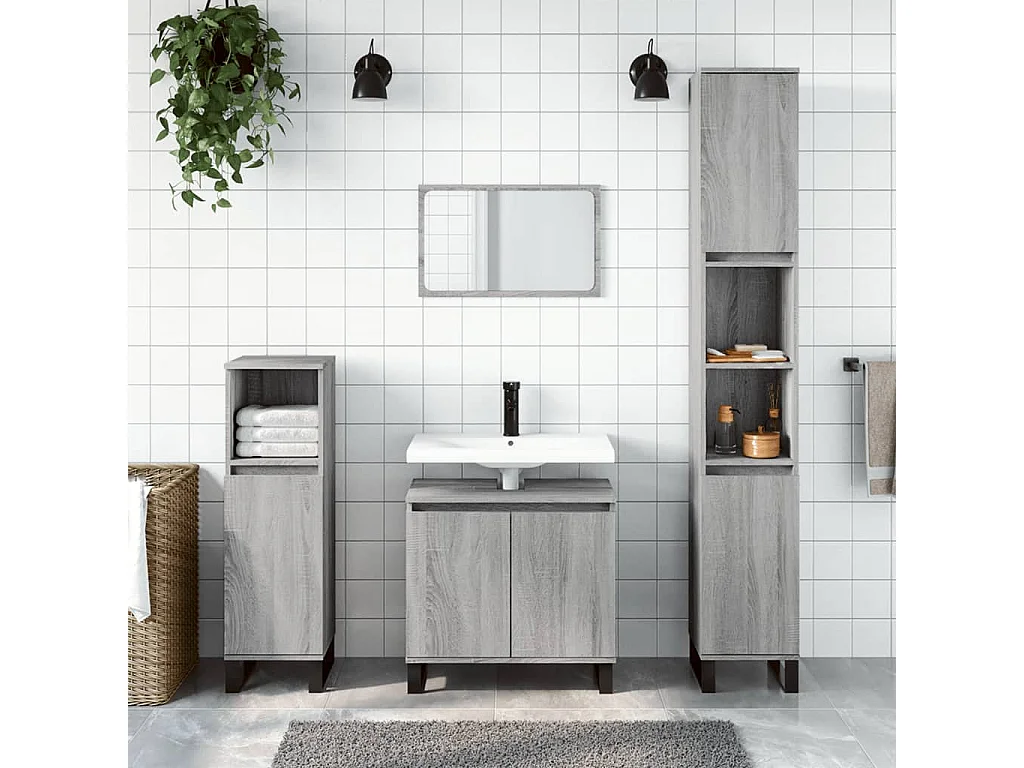 Ensemble d'armoires de salle de bain 3 pcs sonoma gris