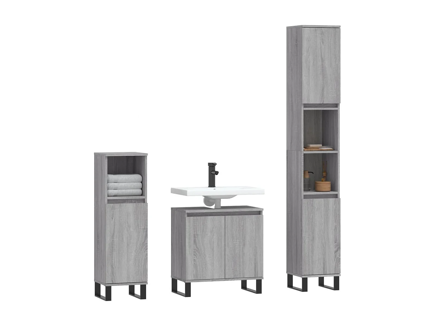 Ensemble d'armoires de salle de bain 3 pcs sonoma gris