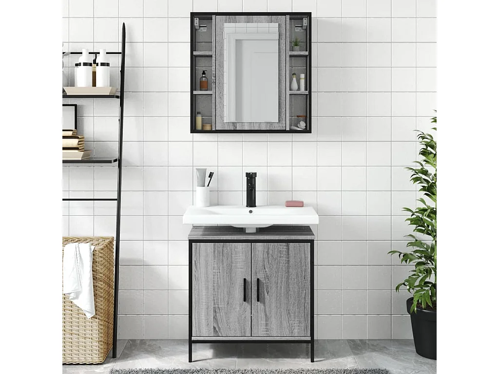 Ensemble de meubles de salle de bain 2 pcs Sonoma gris