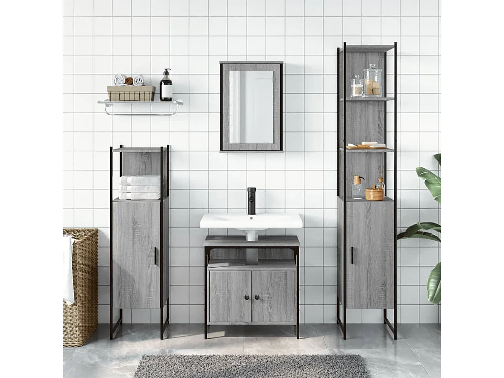 Ensemble de meubles de salle de bain 4 pcs Sonoma gris