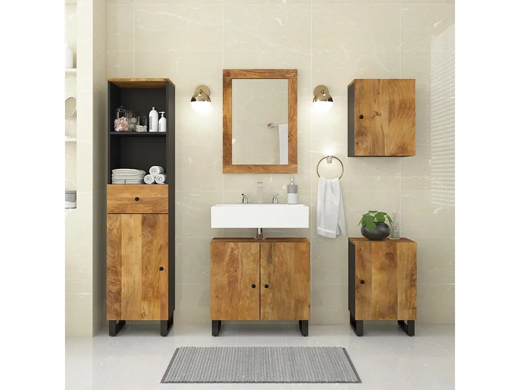 Ensemble de meubles de salle de bain 5 pcs bois manguier massif