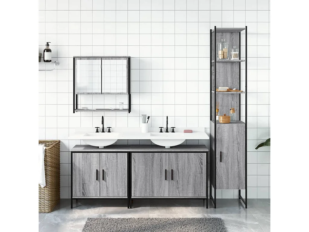 Ensemble de meubles de salle de bain 4 pcs Sonoma gris