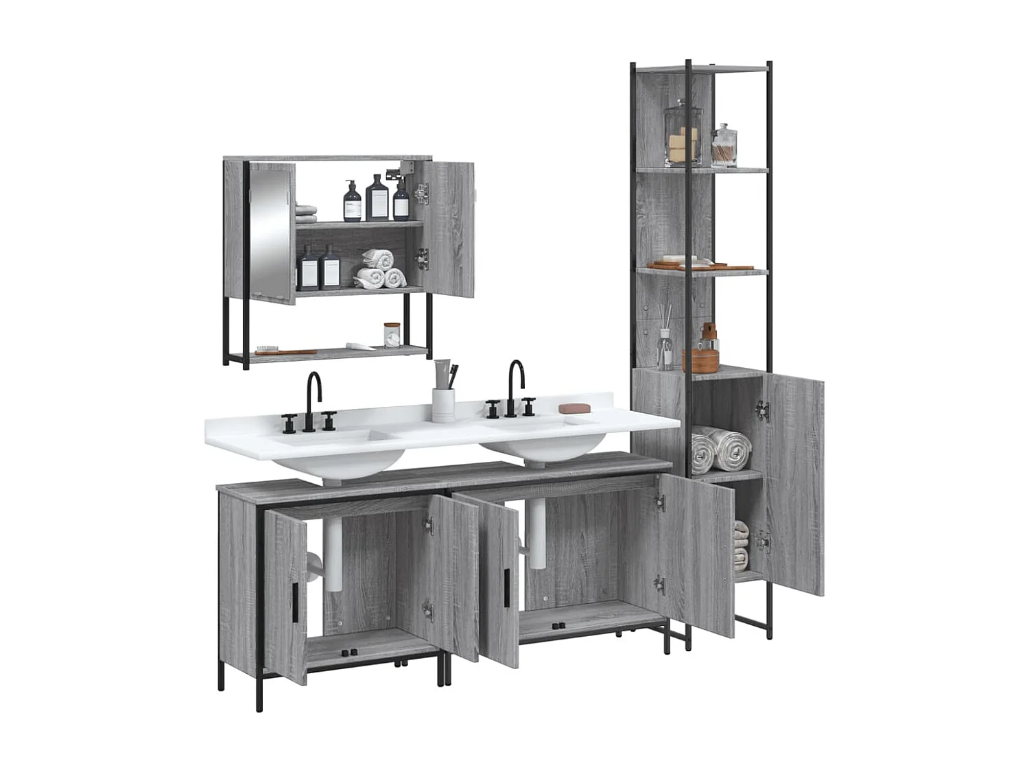 Ensemble de meubles de salle de bain 4 pcs Sonoma gris