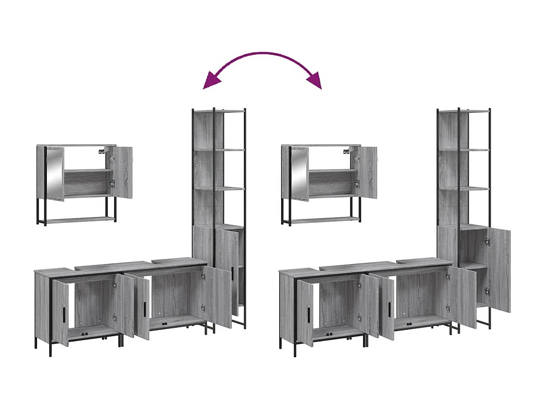 Ensemble de meubles de salle de bain 4 pcs Sonoma gris