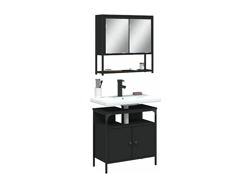 Ensemble de meubles salle de bain 2 pcs noir bois d'ingénierie