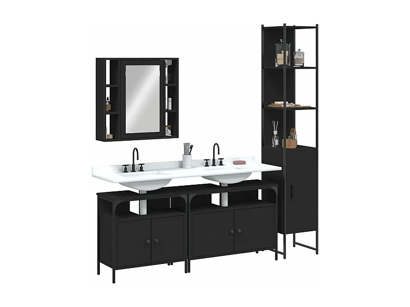 Ensemble d’armoires salle de bain 4 pcs noir bois d'ingénierie
