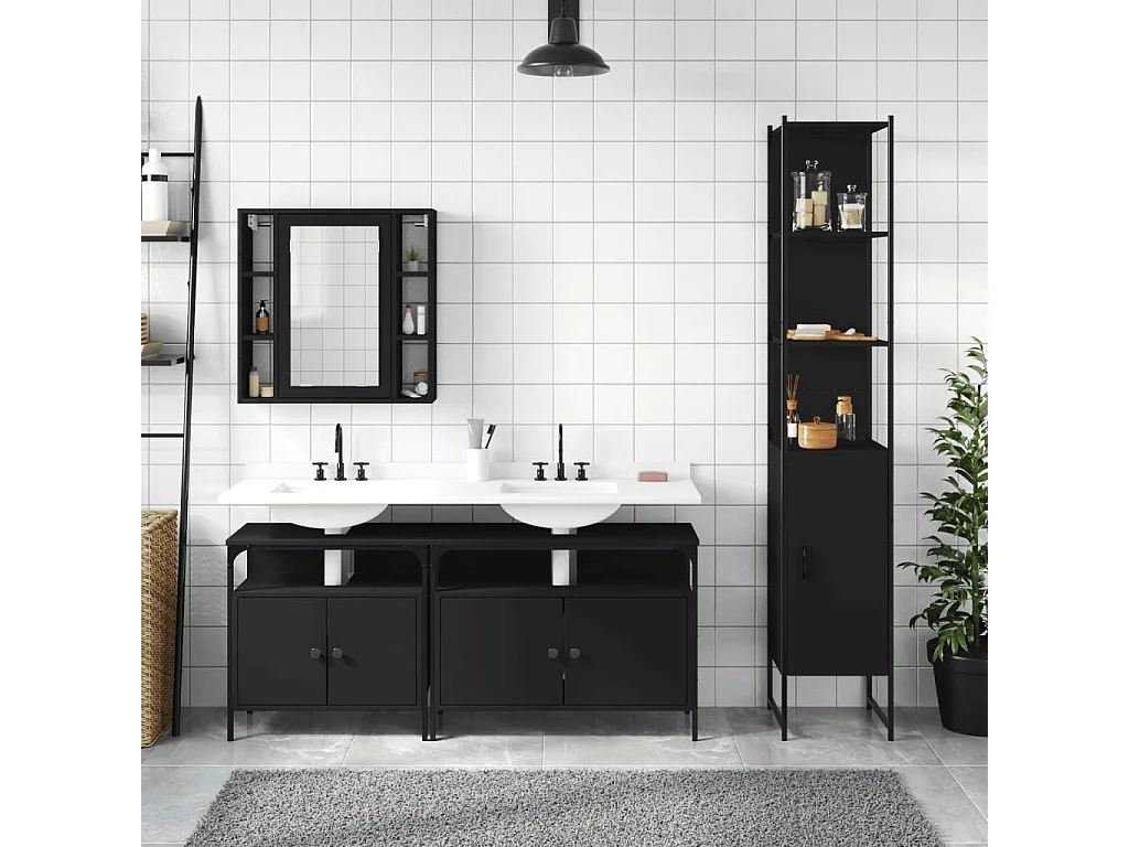 Ensemble d’armoires salle de bain 4 pcs noir bois d'ingénierie