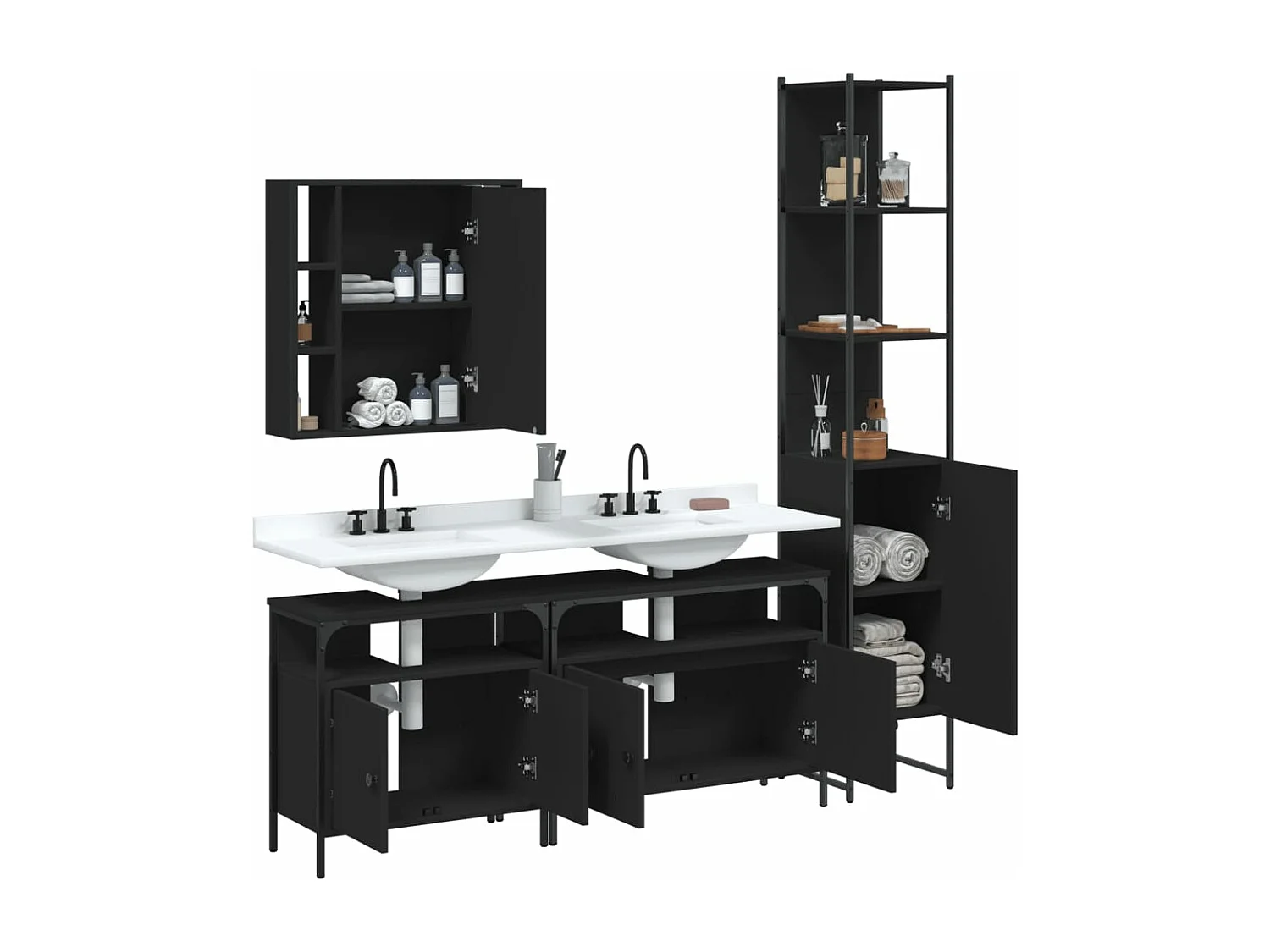 Ensemble d’armoires salle de bain 4 pcs noir bois d'ingénierie