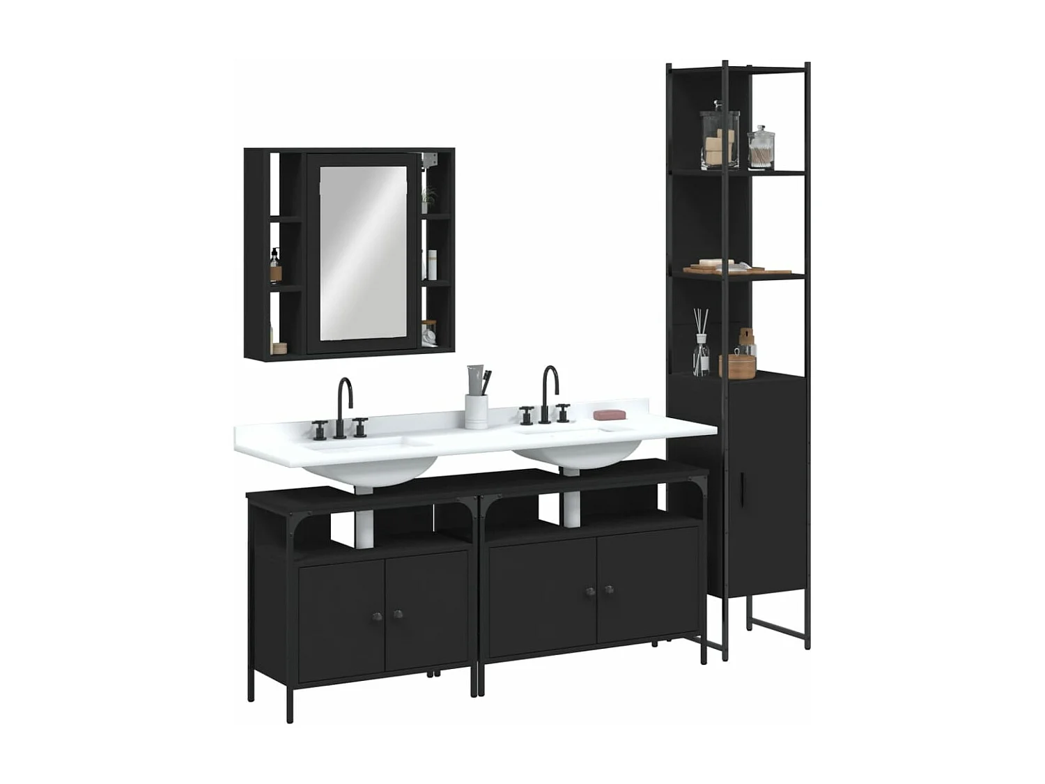 Ensemble d’armoires salle de bain 4 pcs noir bois d'ingénierie