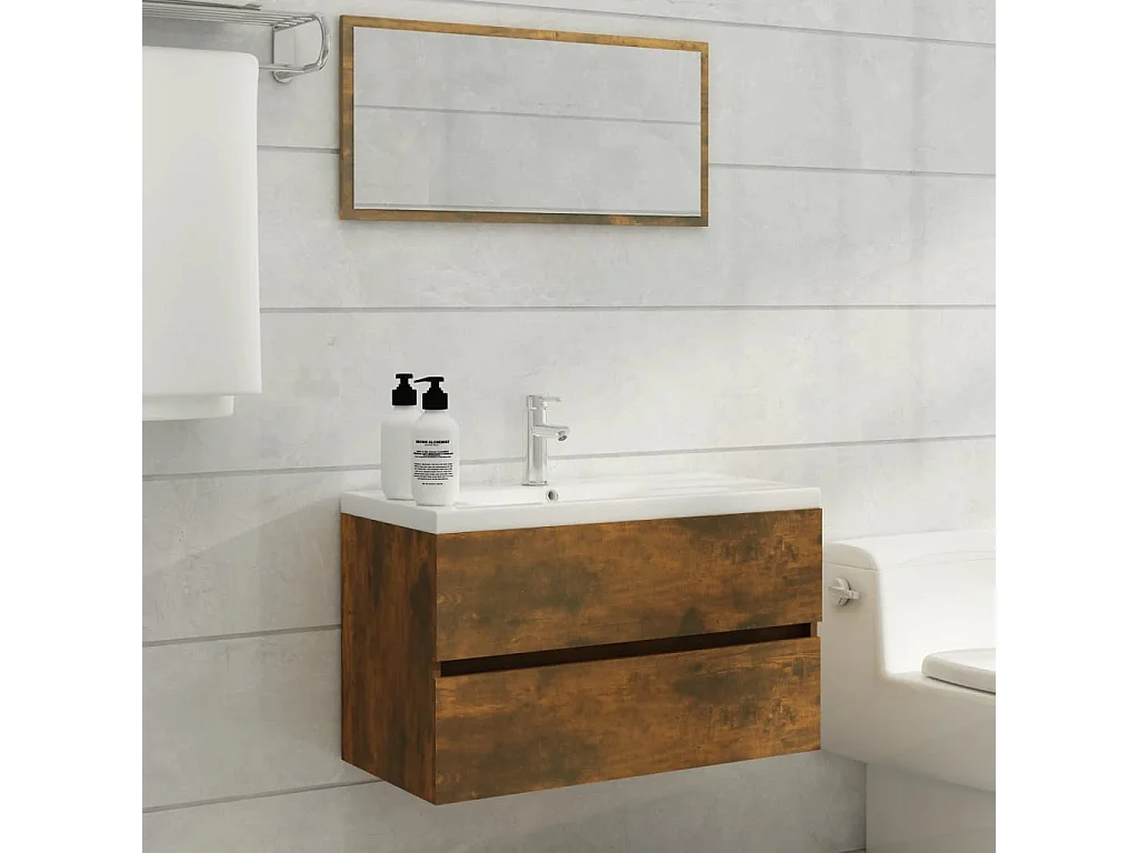 Ensemble de meubles de salle de bain 2 pcs Chêne fumé