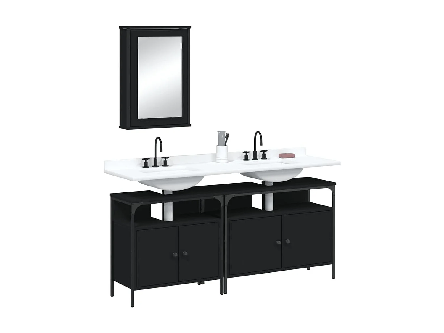 Ensemble de meubles salle de bain 3 pcs noir bois d'ingénierie