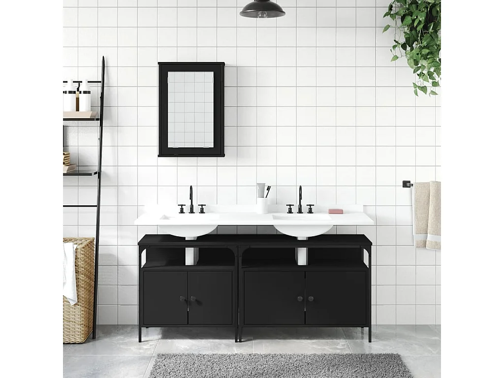 Ensemble de meubles salle de bain 3 pcs noir bois d'ingénierie