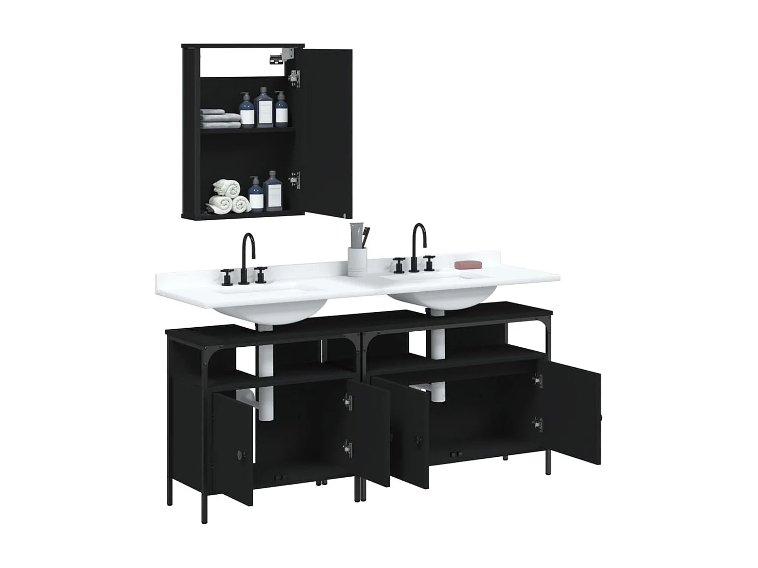 Ensemble de meubles salle de bain 3 pcs noir bois d'ingénierie