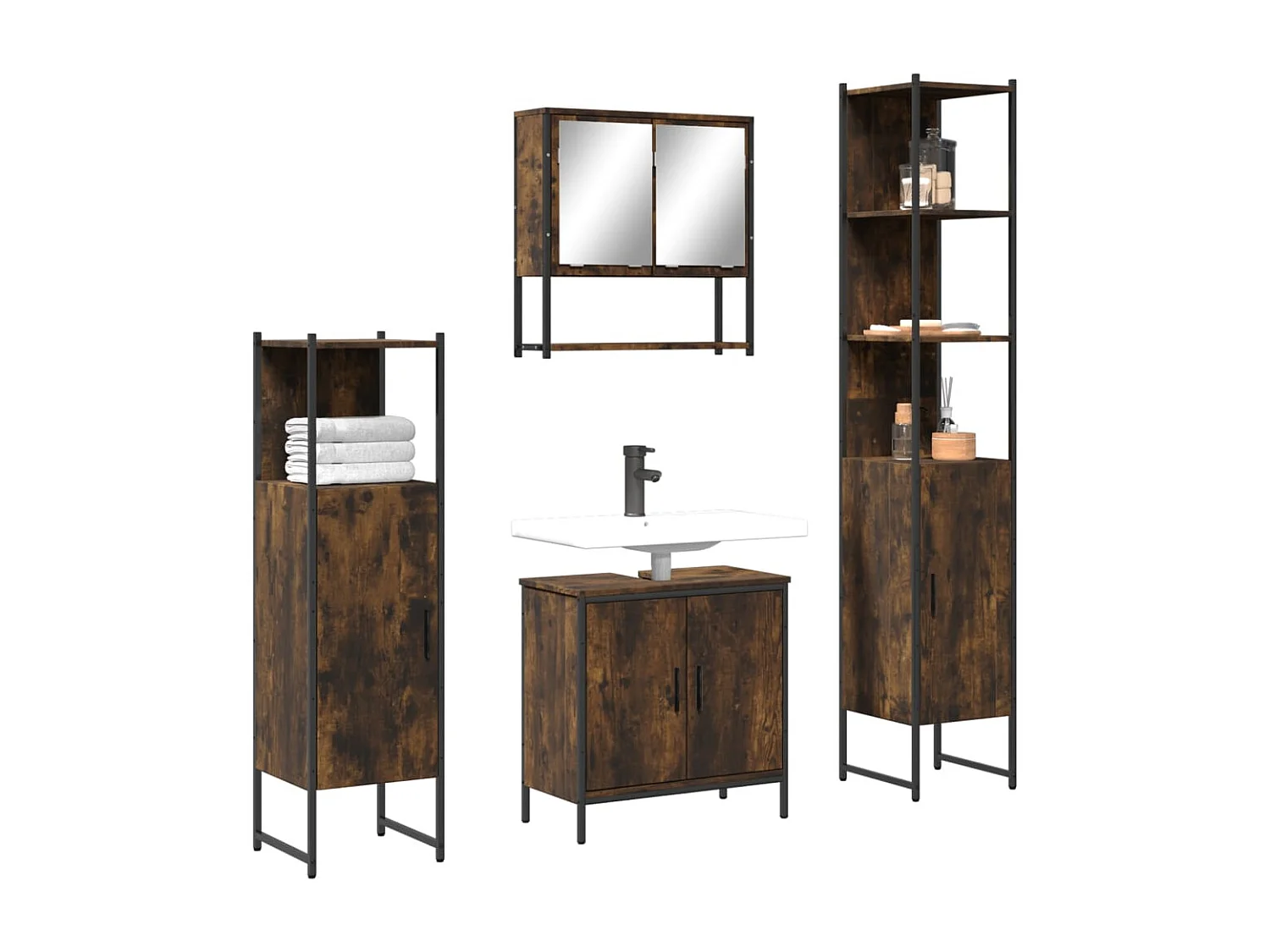 Ensemble de meubles de salle de bain 4 pcs Chêne fumé Bois