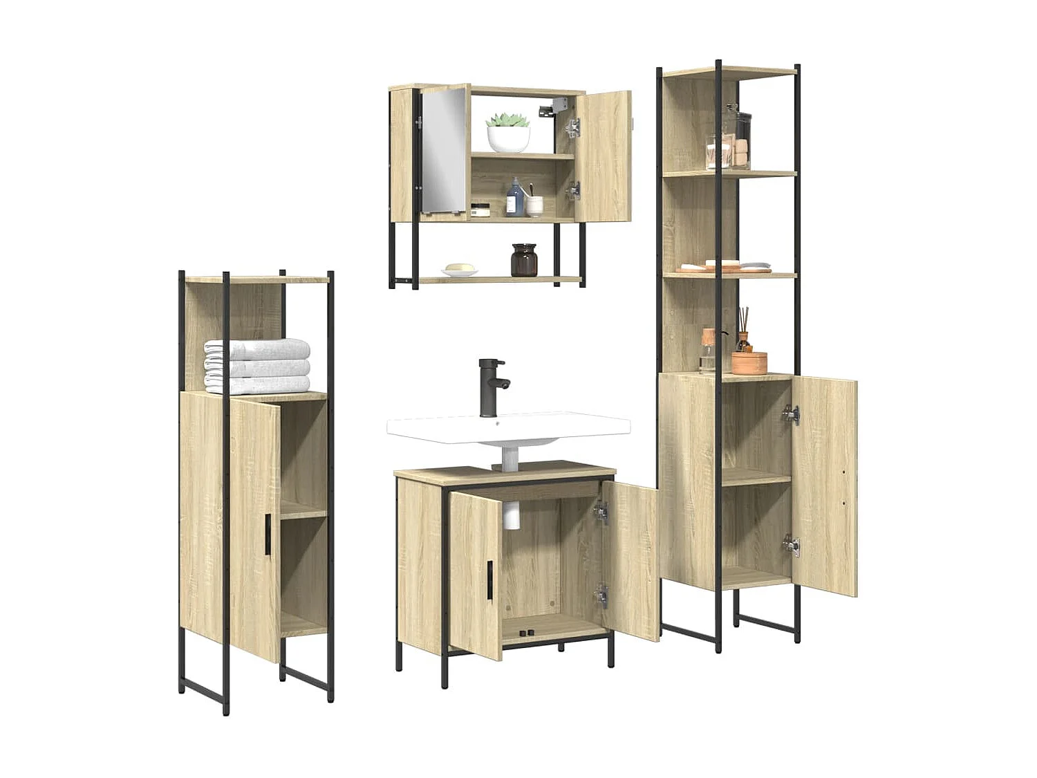 Ensemble de meubles de salle de bain 4 pcs Chêne fumé Bois