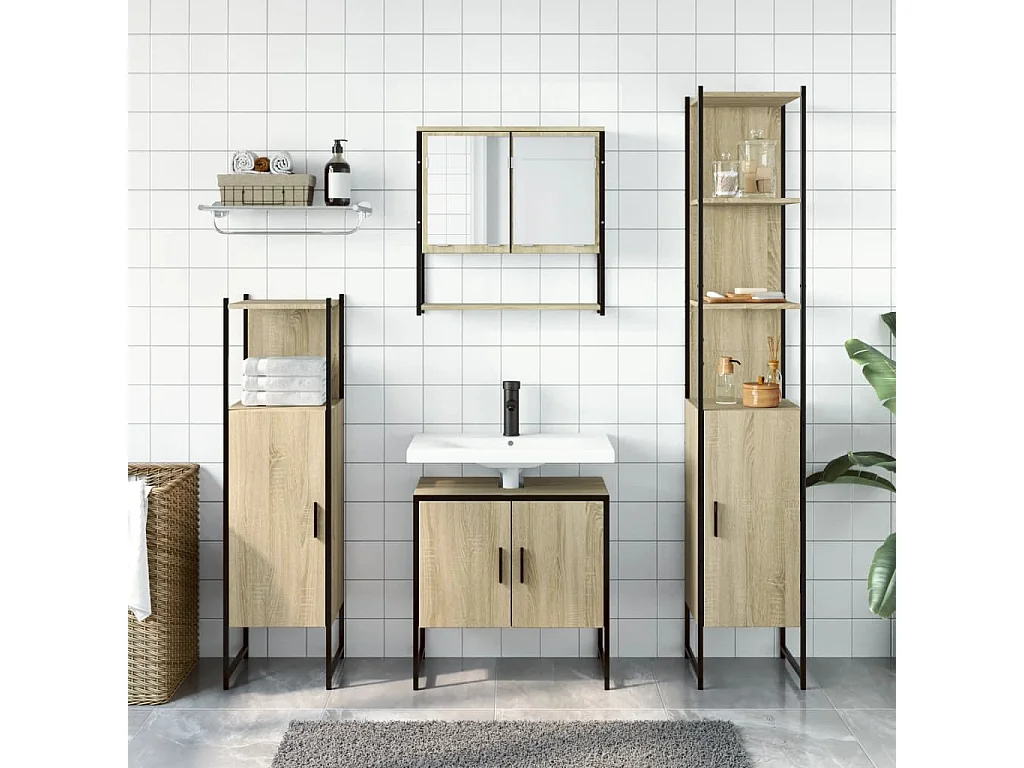 Ensemble de meubles de salle de bain 4 pcs Chêne fumé Bois