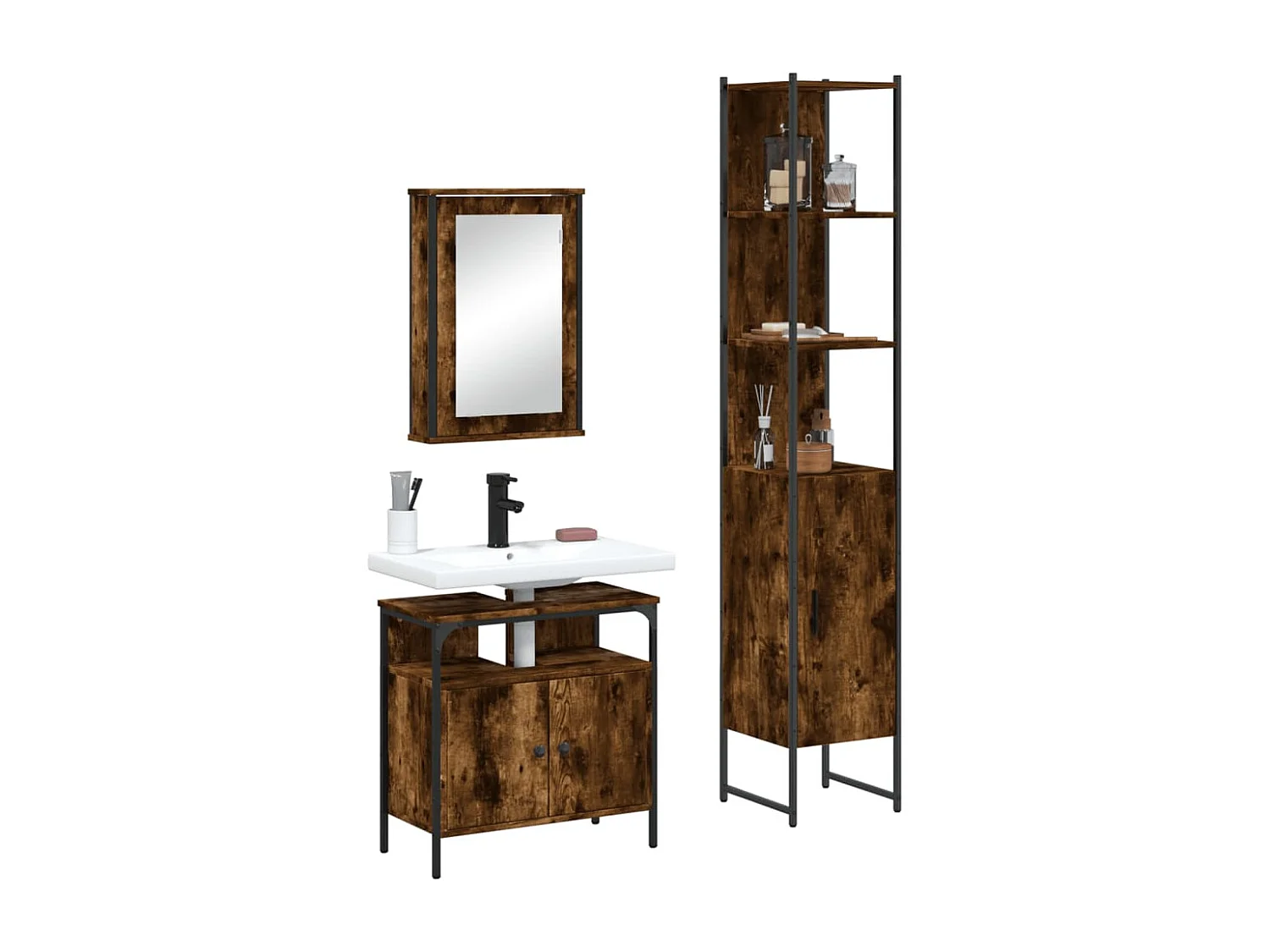 Ensemble de meubles de salle de bain 3 pcs Chêne fumé