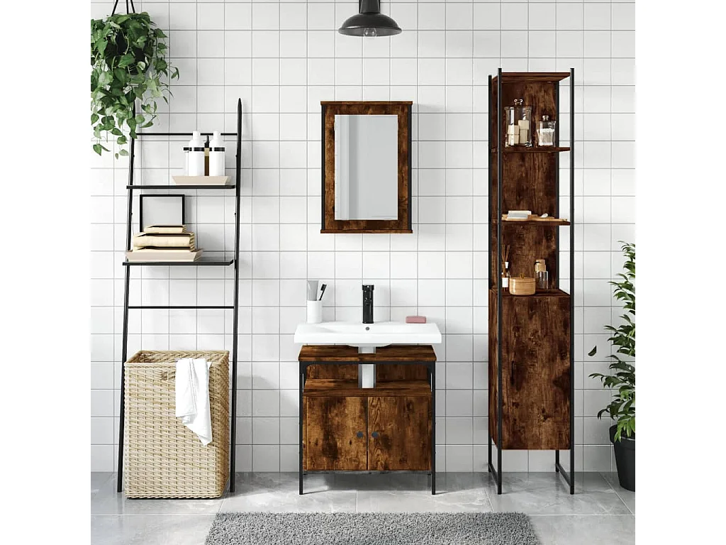Ensemble de meubles de salle de bain 3 pcs Chêne fumé