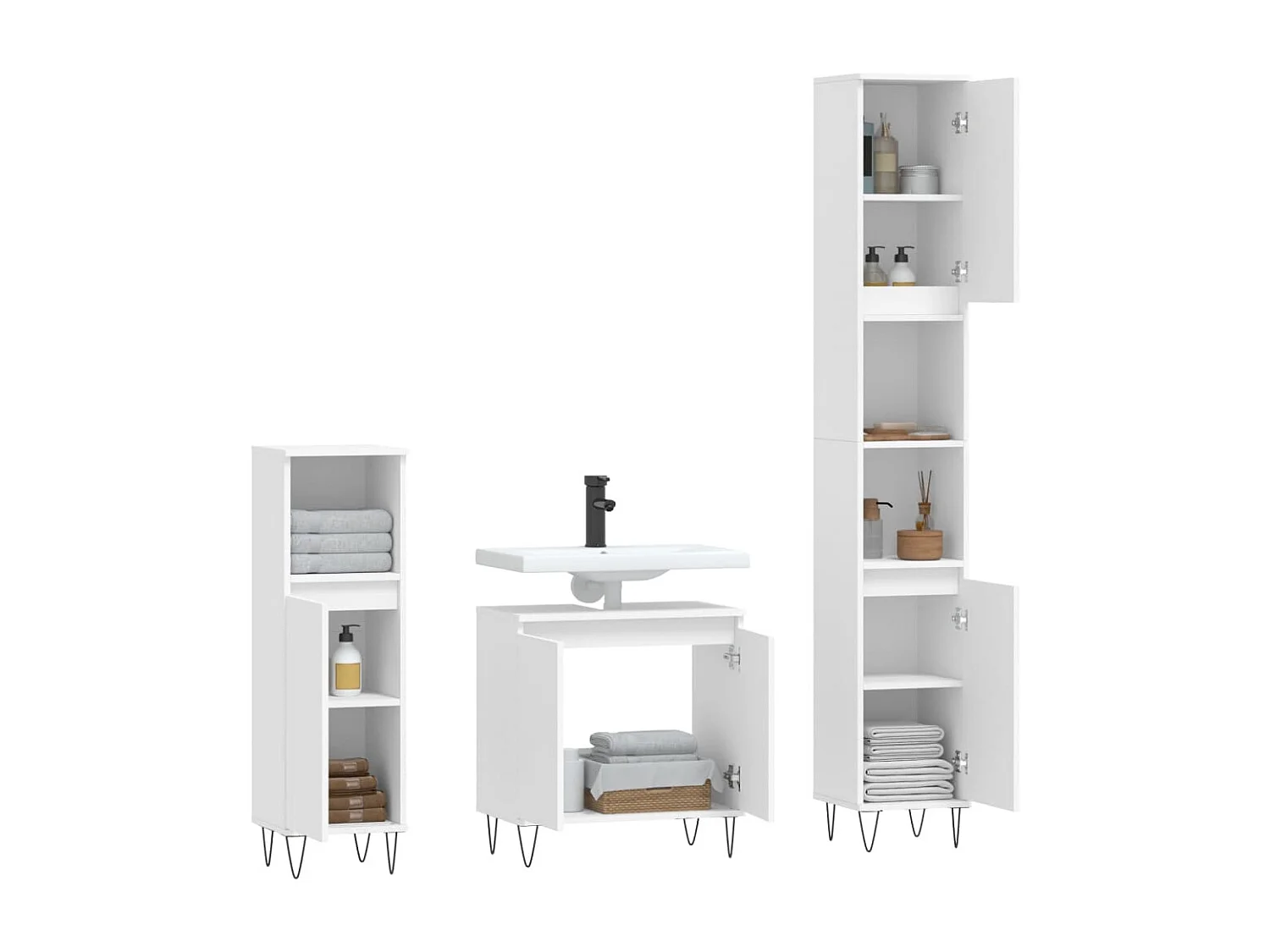 Ensemble d'armoires salle de bain 3 pcs blanc bois d'ingénierie