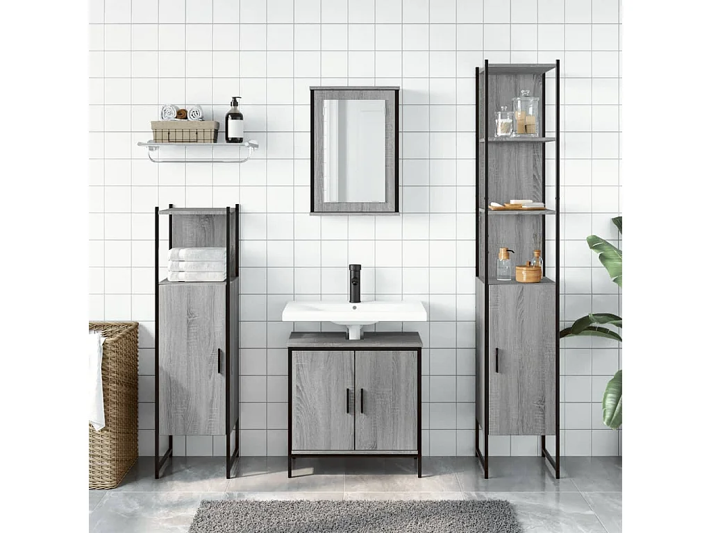Ensemble de meubles de salle de bain 4 pcs Sonoma gris
