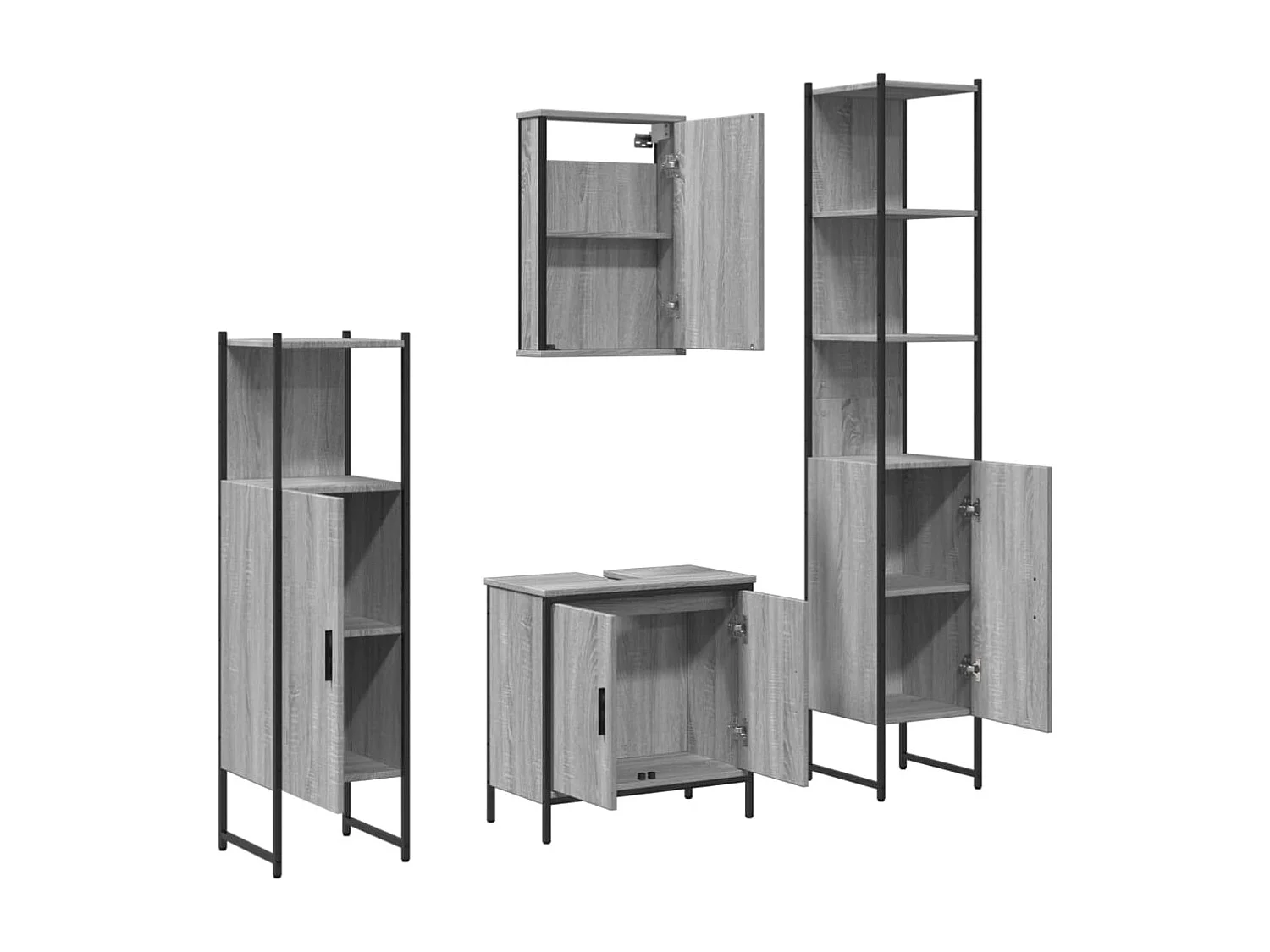 Ensemble de meubles de salle de bain 4 pcs Sonoma gris