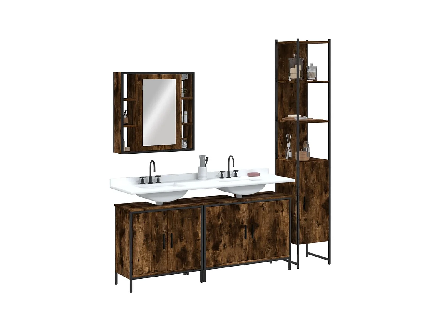 Ensemble d'armoires de salle de bain 4 pcs chêne fumé