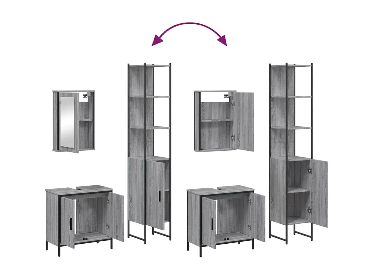 Ensemble de meubles de salle de bain 3 pcs Sonoma gris